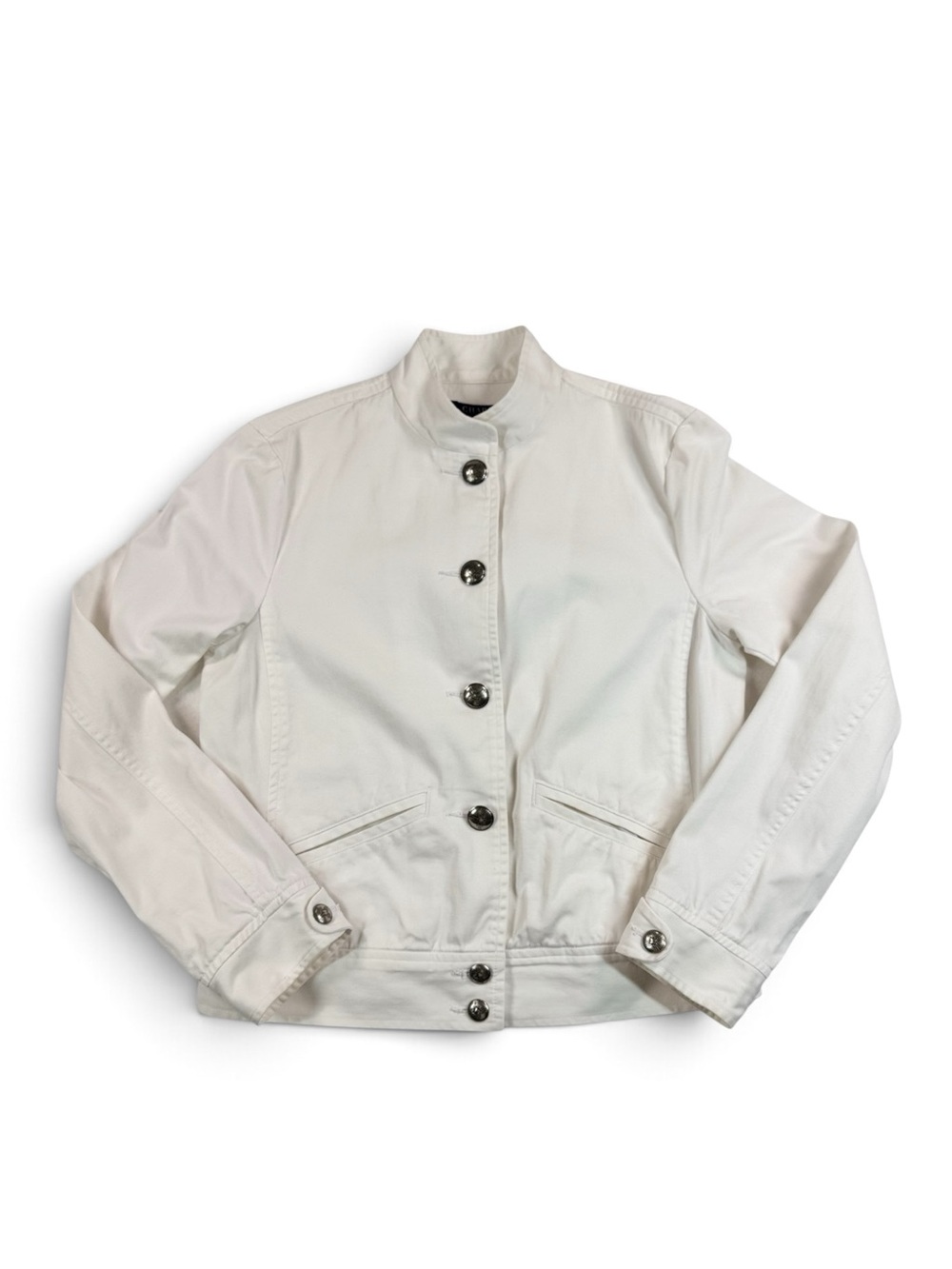 Chaps Off White Structured Button Front Moto Utility Jacket Minimalist
